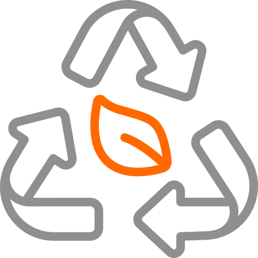 Recycling icon with a leaf in the middle